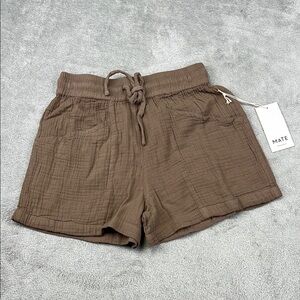 NEW MATE The Label XS 100% Organic Gauze Short‎ Women's Brown Shorts Pockets